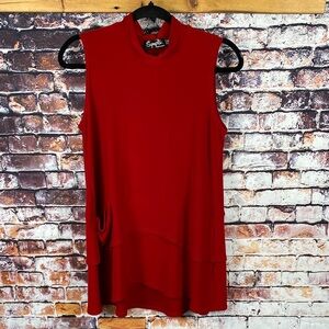 Sympli Red Sleeveless Tunic Top Tiered bottom Mock Neck Sz 8